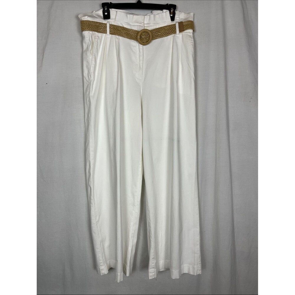 Express Stylist Super High Waisted Belted White Wide Leg Pants